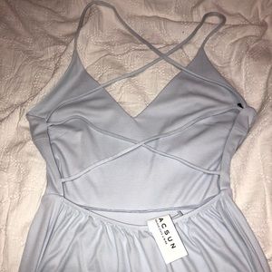 Open back light blue A Line dress